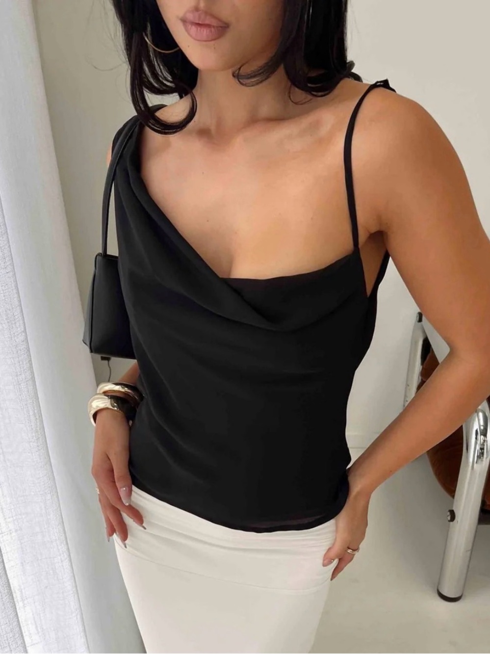 Princess Polly Black Draped Cowl Neck Camisole with Spaghetti Strap , brand new